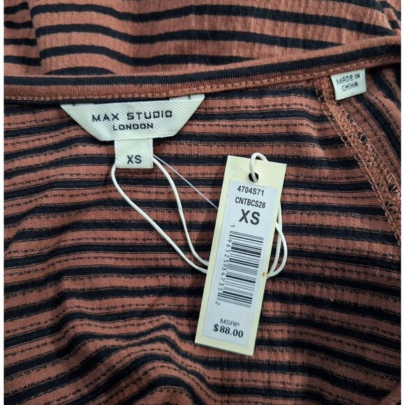NWT Max Studio London Brown & Black Striped Puff Sleeve Scoop Neck Top/Sz. XS - Picture 6 of 8
